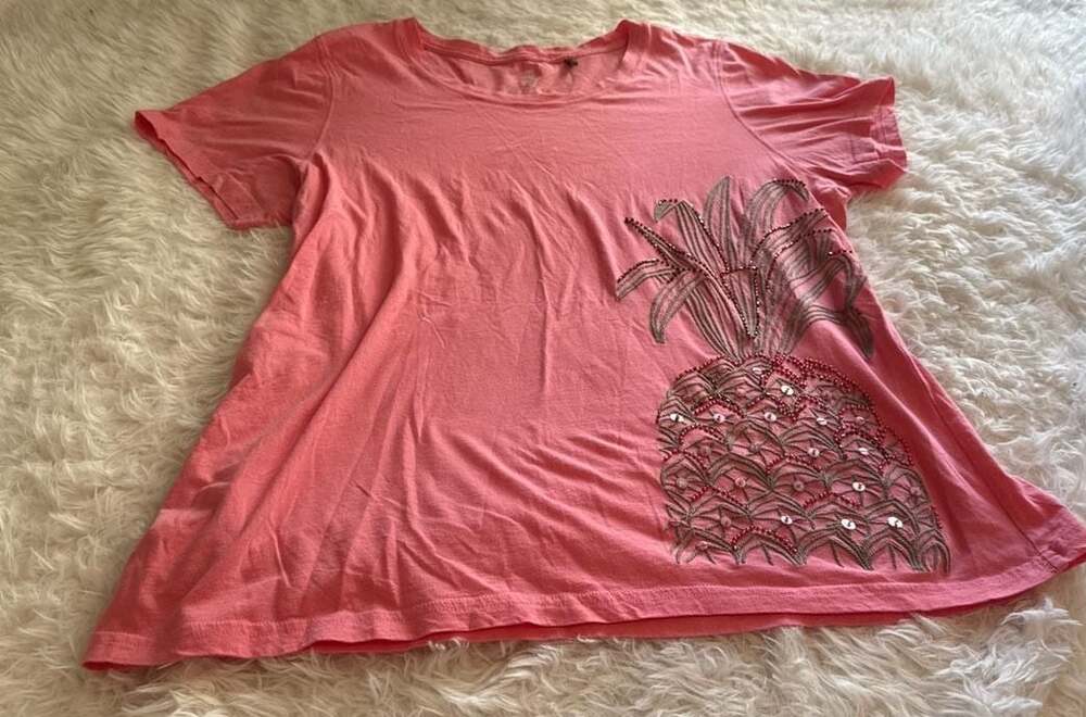 Tommy Bahama Pink Sequin Pineapple Graphic‎ T-Shirt Size XL